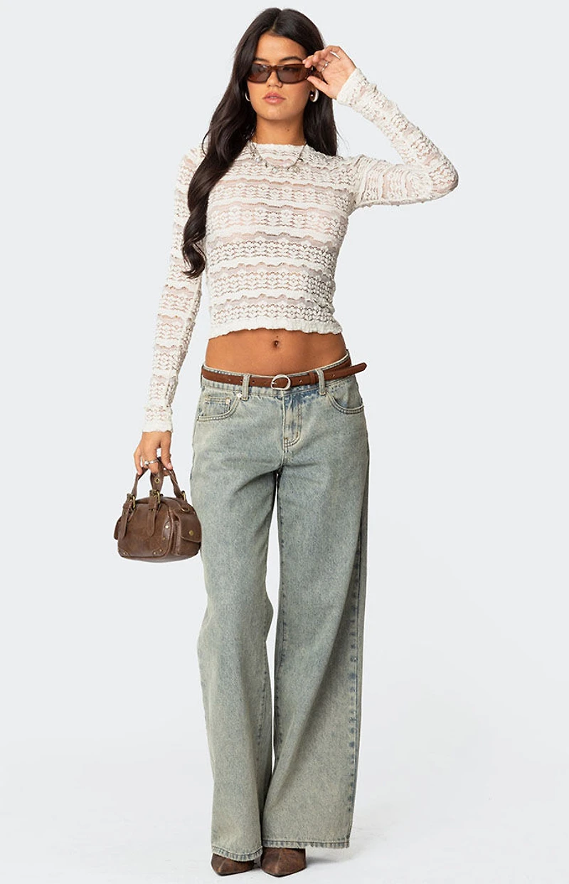 Edikted Daisey Textured Sheer Lace Top