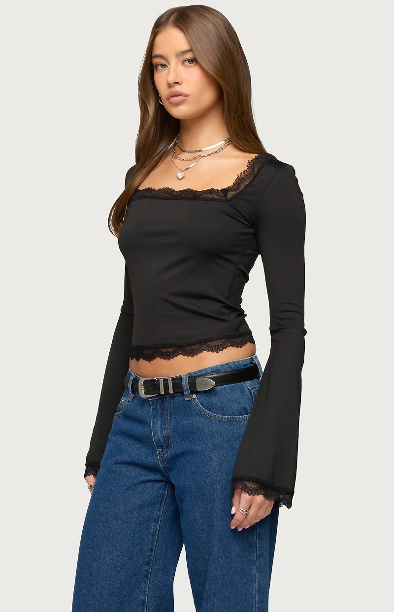 Edikted Kailin Lacey Flared Sleeve Top
