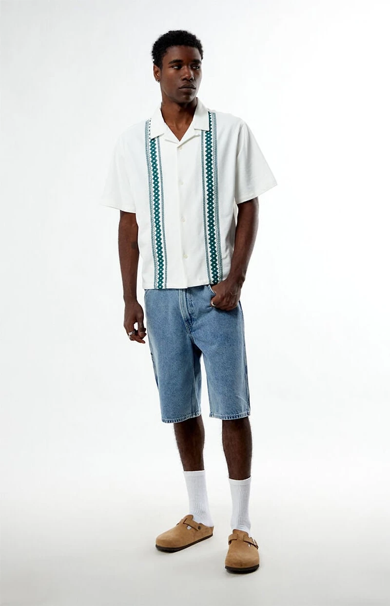 Pacsun White Embroidered Oversized Resort Camp Shirt