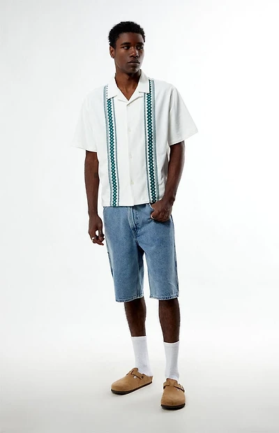 Pacsun White Embroidered Oversized Resort Camp Shirt