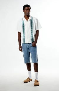 Pacsun White Embroidered Oversized Resort Camp Shirt