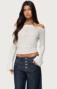 Edikted Alef Sheer Lace Off Shoulder Top