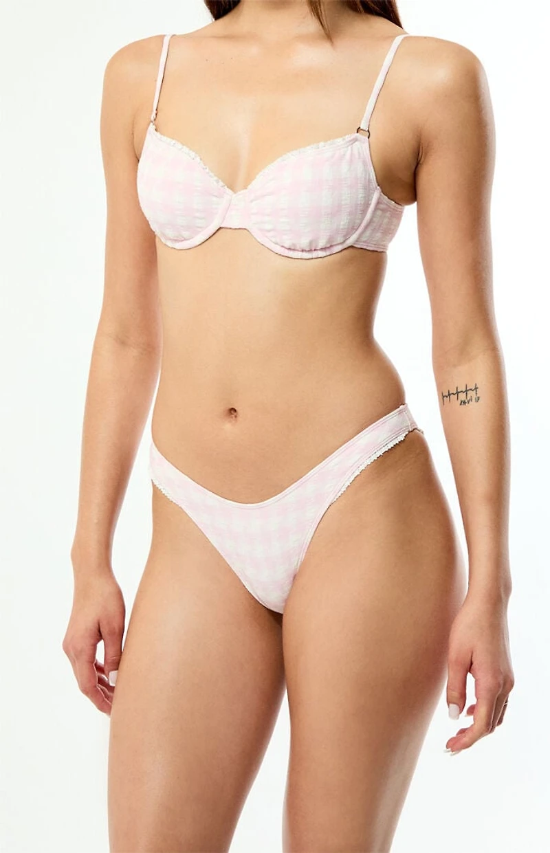 Pacsun Pink & White Plaid Rae High Cut Bikini Bottom