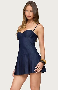 Edikted Rudy Pleated Denim Mini Dress