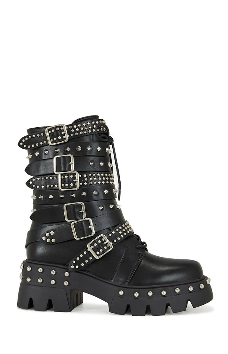 AZALEA WANG Women's Winola Silver Faux Leather Combat Boots