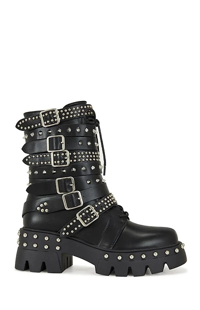 AZALEA WANG Women's Winola Silver Faux Leather Combat Boots
