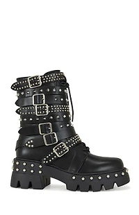AZALEA WANG Women's Winola Silver Faux Leather Combat Boots