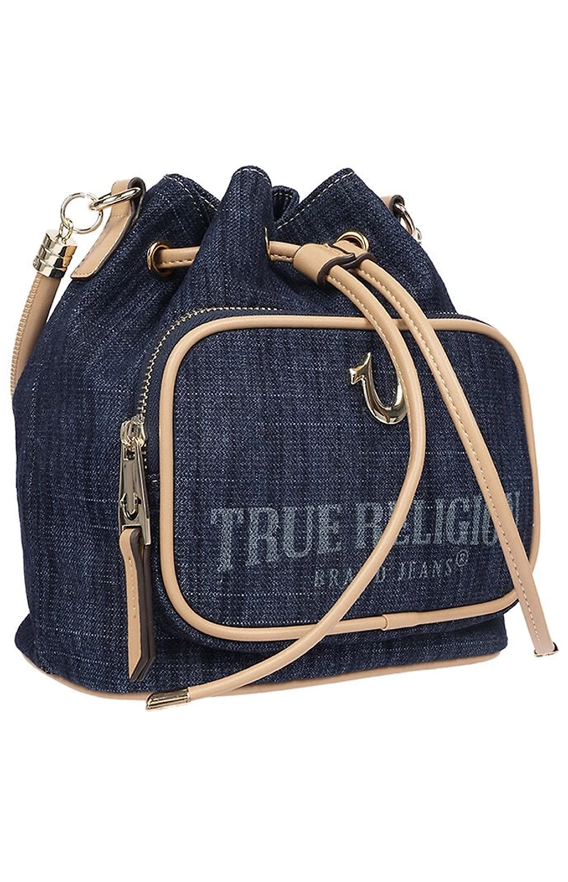 True Religion Bryce Denim and Faux Leather Bucket Bag
