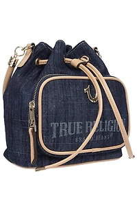 True Religion Bryce Denim and Faux Leather Bucket Bag