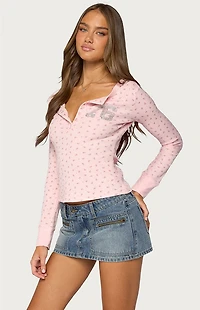 Edikted 76 Rhinestone Floral Henley Top
