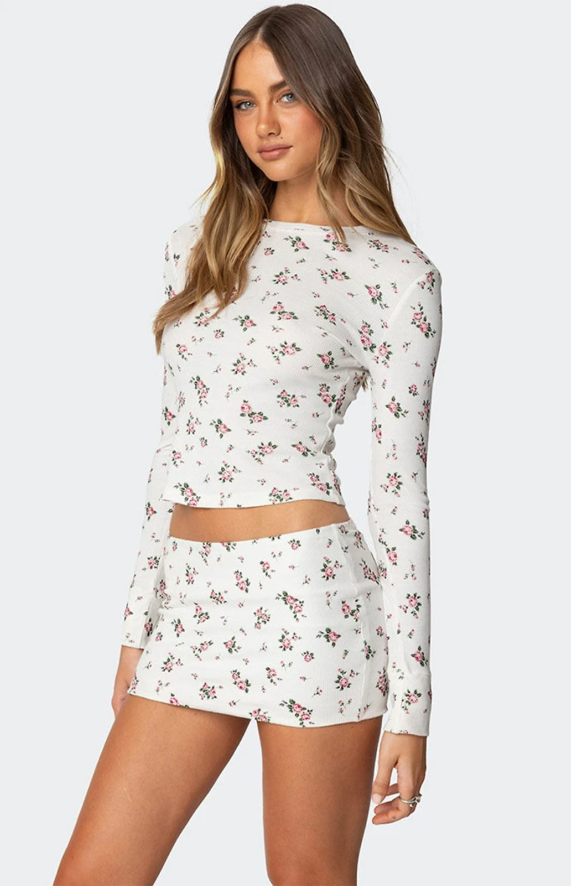 Edikted Melany Floral Waffle T-Shirt