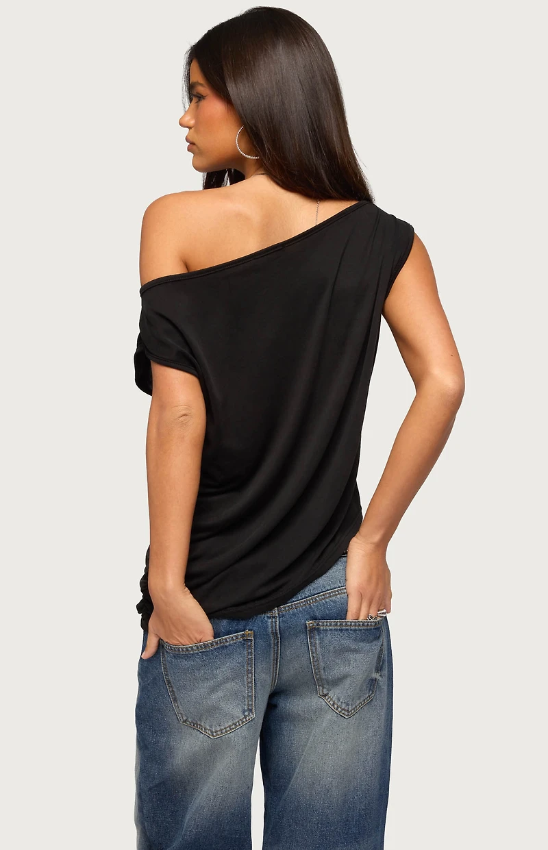 Edikted Ofelia Asymmetric Off Shoulder Ruched Top