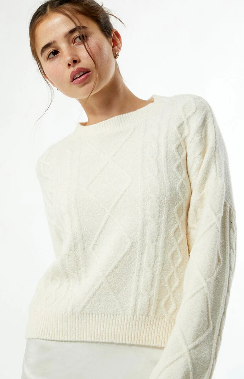 LA Hearts Cable Knit Cozy Crew Neck Sweater