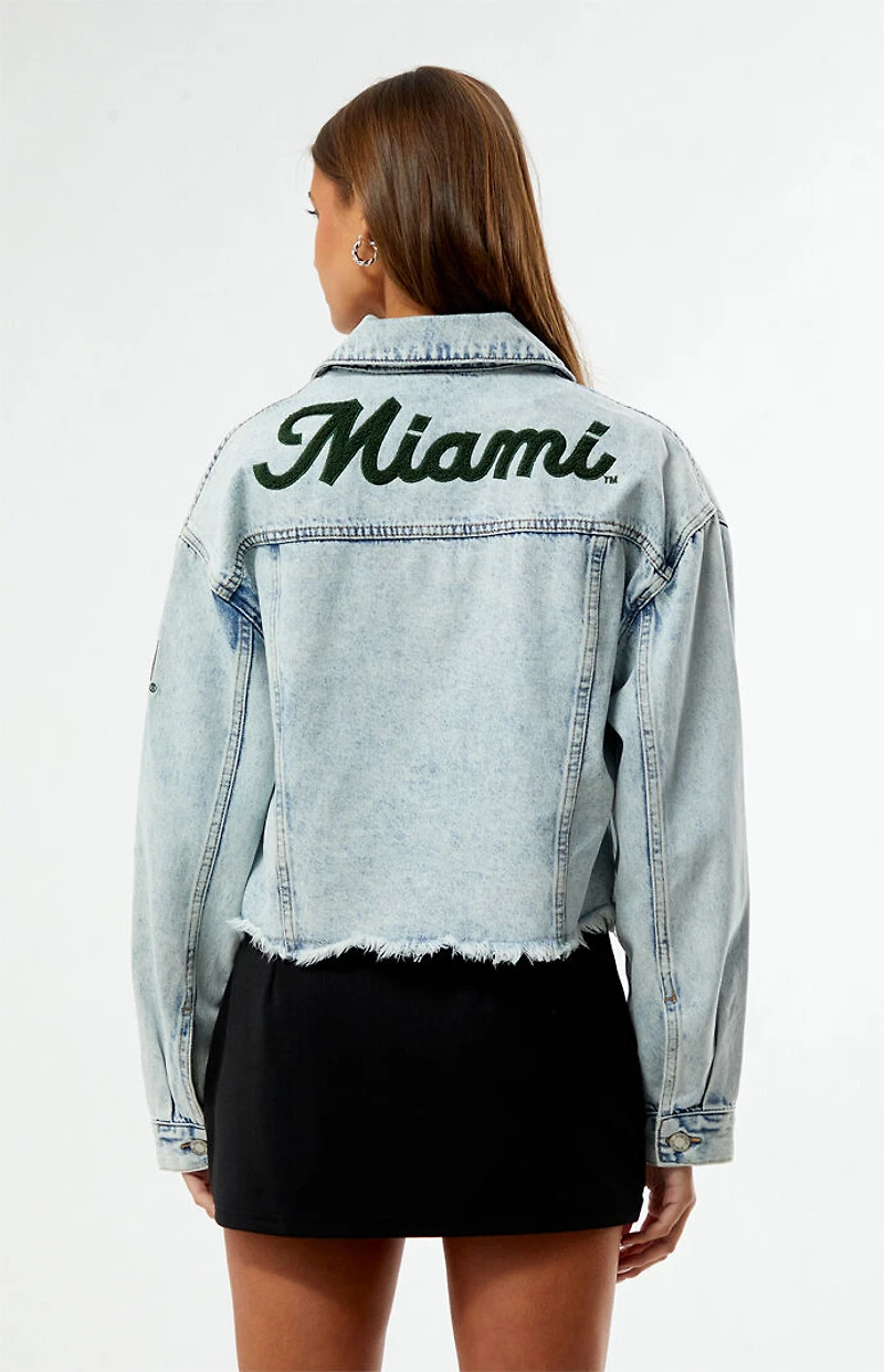 HYPE & VICE Miami Hurricanes Frayed Cropped Denim Jacket