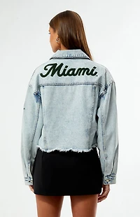 HYPE & VICE Miami Hurricanes Frayed Cropped Denim Jacket