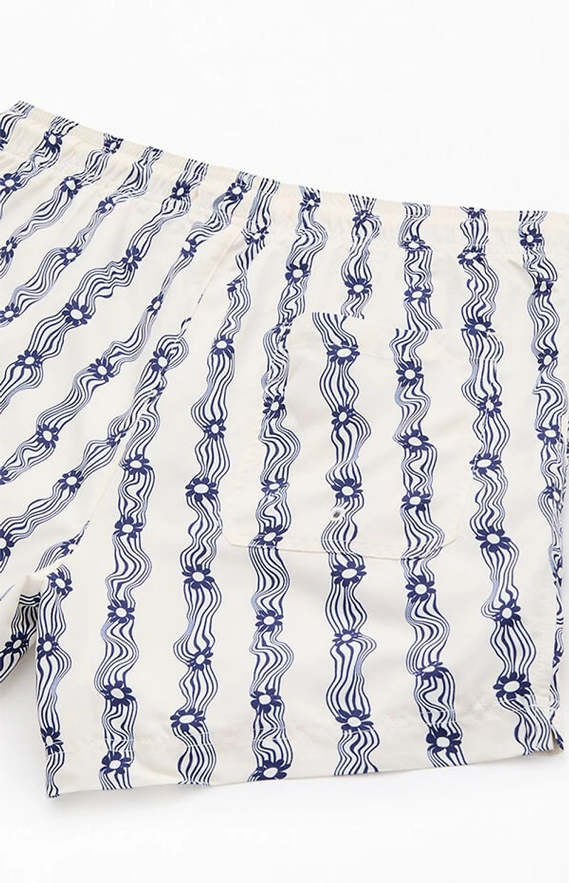 Pacsun Blue Flower Stripe 4.5" Swim Trunks