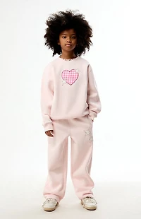 Pacsun Kids Heart Plaid Crew Neck Sweatshirt