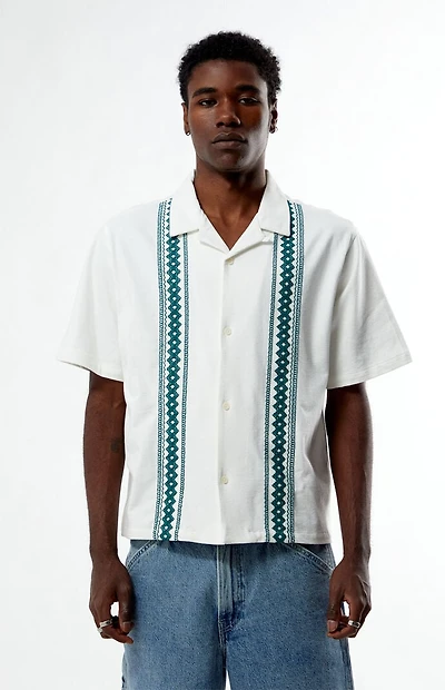 Pacsun White Embroidered Oversized Resort Camp Shirt