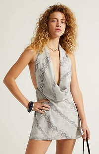 Third Charm Jade Snake Print Cowl Mini Dress