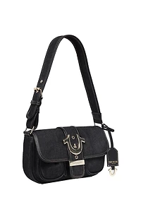 True Religion Black Double Pocket Denim Satchel Bag