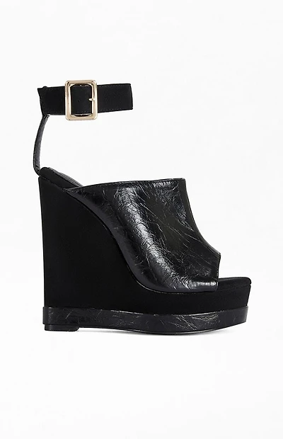 AZALEA WANG Women's Tana Black Platform Wedge Sandals