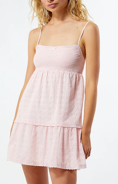 LA Hearts Ruched Bow Tie Babydoll Mini Dress