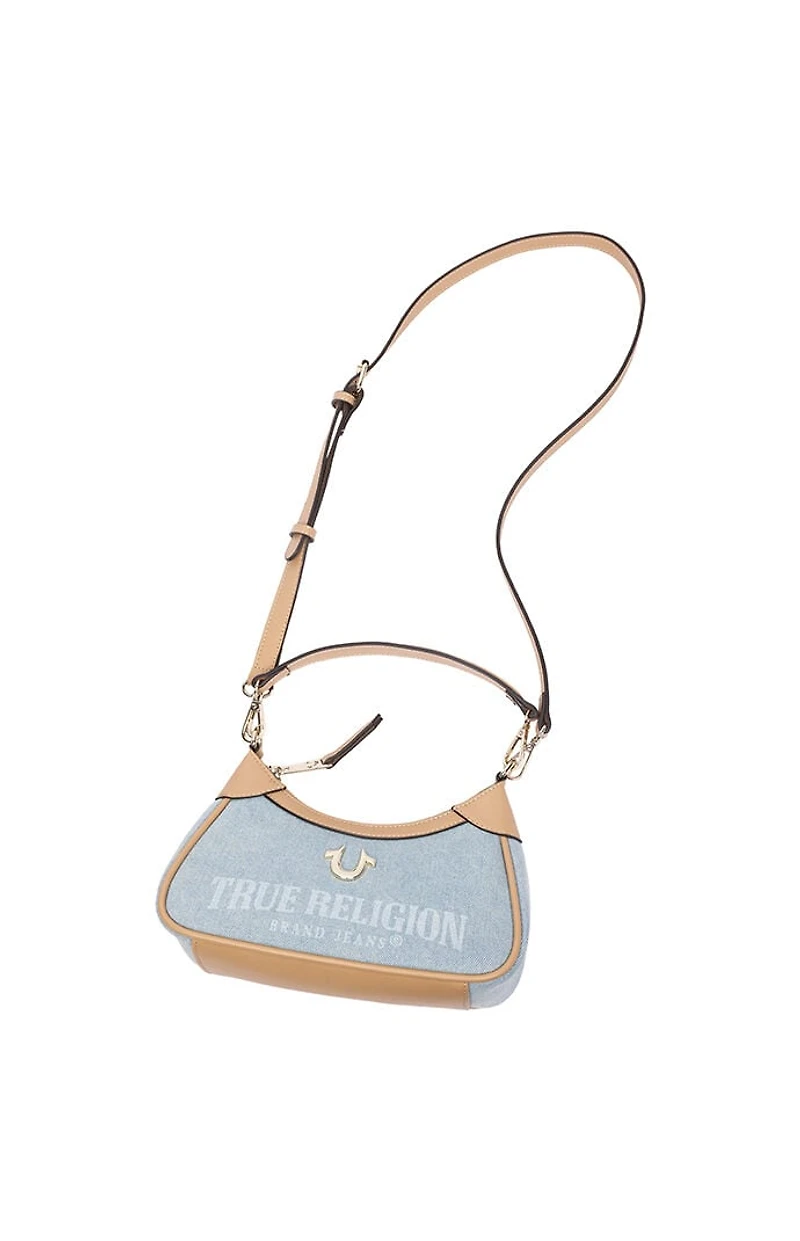 True Religion Blair Denim and Faux Leather Shoulder Bag