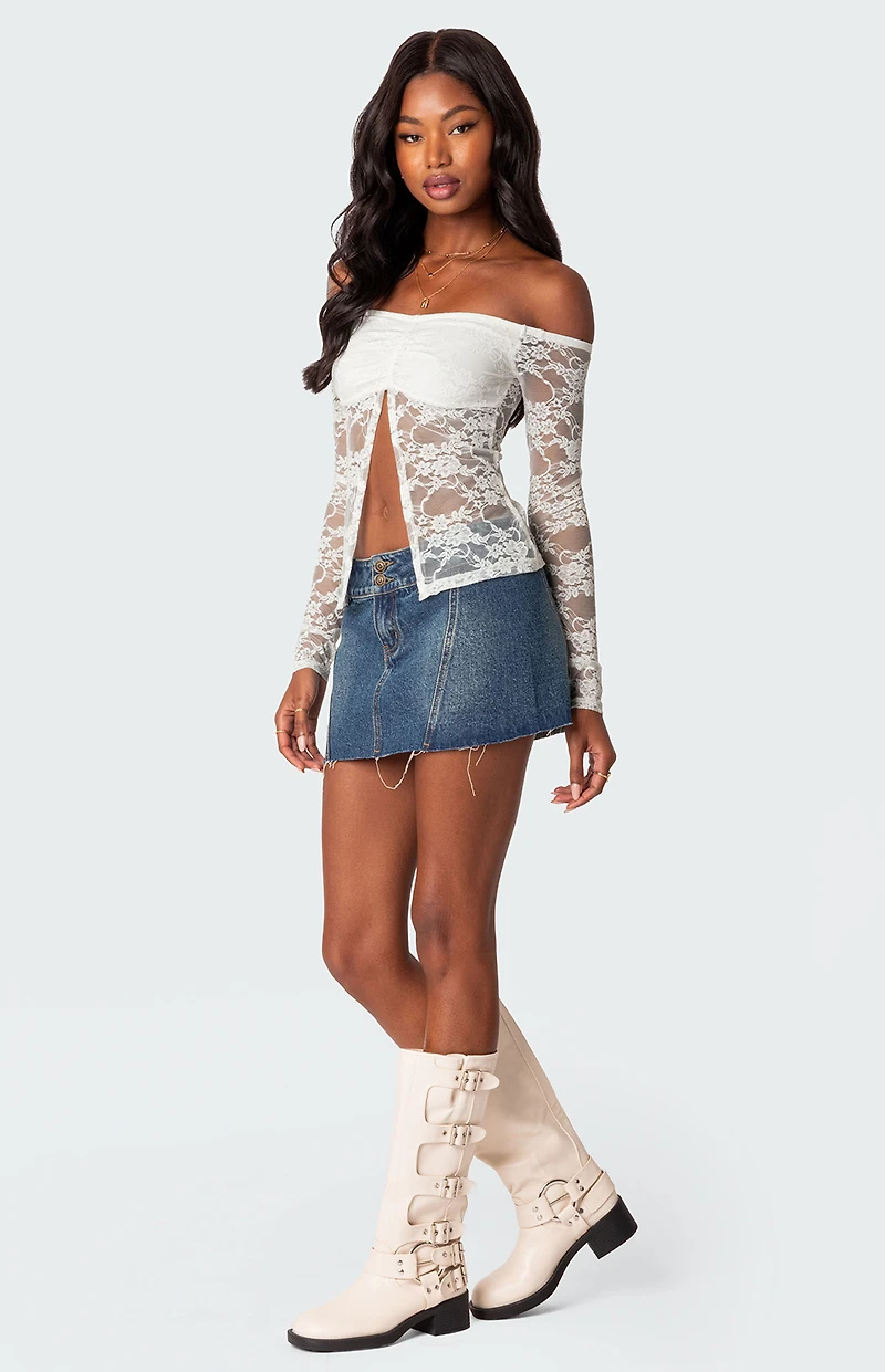 Edikted Odessa Split Front Sheer Lace Top