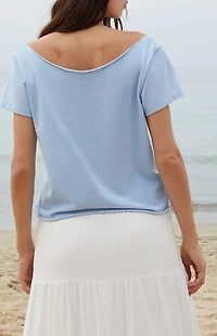 John Galt Light Blue Robyn Off-The-Shoulder Short Sleeve Top