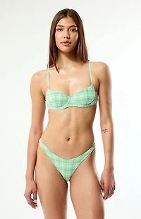 Pacsun Green & White Plaid Rae High Cut Bikini Bottom
