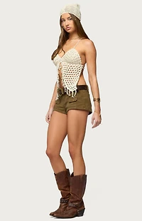 Edikted Maggie Bead Split Front Backless Crochet Top