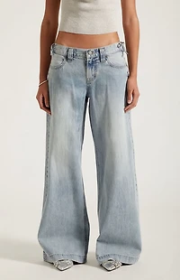 Pacsun Sloane Low Rise Ultra Baggy Jeans Lace-Up Side Light Blue