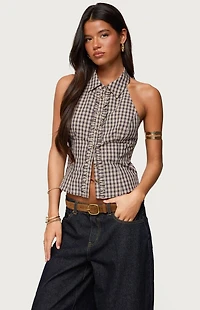 Edikted Imrie Plaid Collared Halter Top