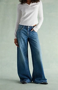 RARE DNM EDIT Medium Blue Rhinestone R & D Ultra Low Rise Baggy Jeans