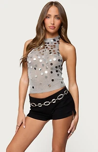 Edikted Shiny Sequin Backless Halter Top
