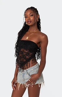 Edikted India Sheer Lace Strapless Top