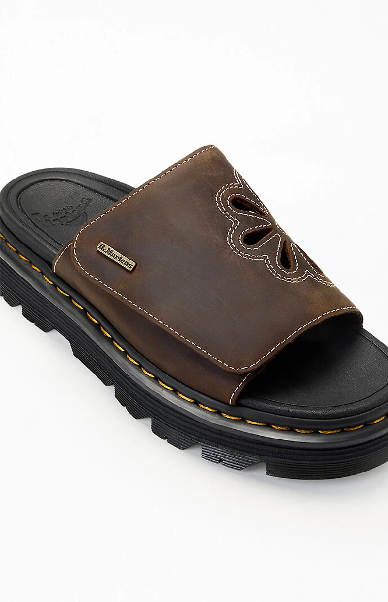 Dr Martens Women's Brown Leather Zebzag Flower Slide Sandals
