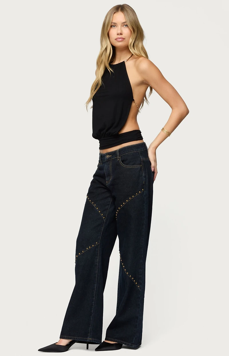 Edikted Charla Stud Low Rise Baggy Jeans