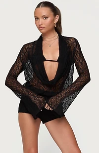 Edikted Lera Lacey Sheer Mesh Top