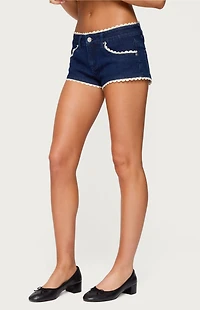 Edikted Maye Contrast Lacey Denim Shorts