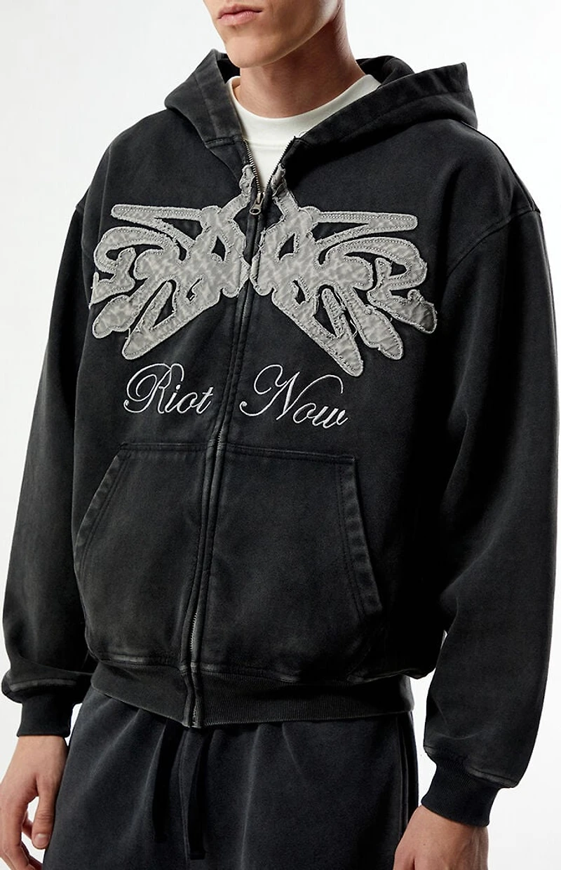 Pacsun Riot Now Raw Applique Full Zip Hoodie