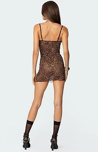 Edikted Leopard Print Mesh Mini Dress
