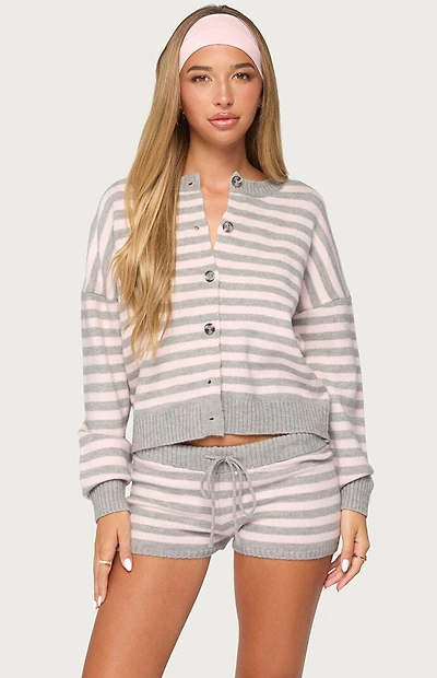 Edikted Abra Striped Knit Button Up Cardigan