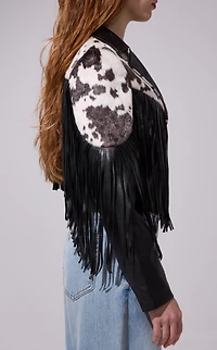 AZALEA WANG Olandria Faux Leather Black Western Fringe Jacket