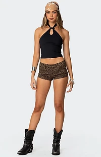 Edikted Leopard Printed Micro Denim Shorts