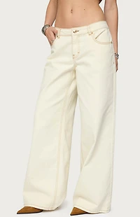 Edikted Contrast Stitch Low Rise Wide Leg Jeans