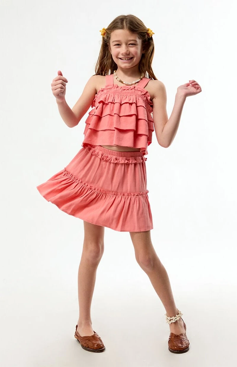 Pacsun Kids Coral Linen Ruffle Mini Skirt