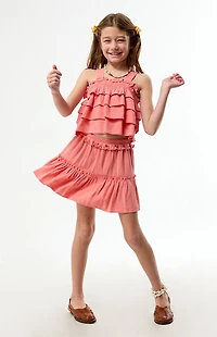 Pacsun Kids Coral Linen Ruffle Mini Skirt