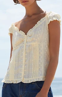 John Galt Yellow Eyelet Elena Top