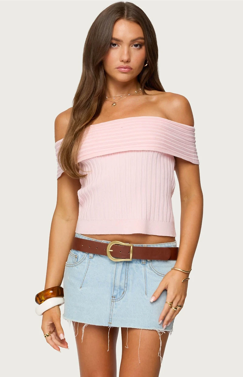 Edikted Blythe Ribbed Knit Fold Over Top